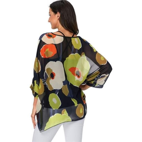 Plus Size Floral Chiffon Tunics Blouses for Women Batwing Summer Boho Shirts - Picture 7 of 8